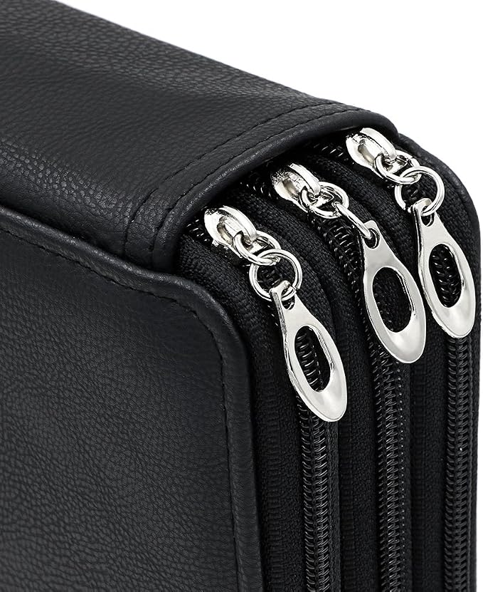 BTSKY Deluxe PU Leather Pencil Case For Colored Pencils - 120 Slot Pencil Holder with Handle Strap Handy Colored Pencil Box Large(Black)