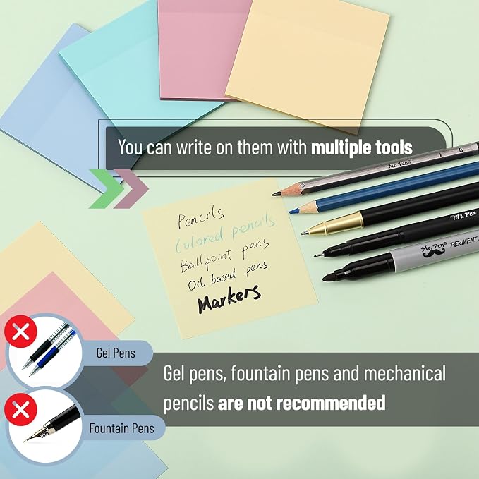 Mr. Pen- Transparent Sticky Notes, 3" x 3", 4 Pads, 200 Sheets | Morandi Colors, See Through Self-Adhesive Notes with Fineliner for Bible Journaling and Studying, Water-Resistant