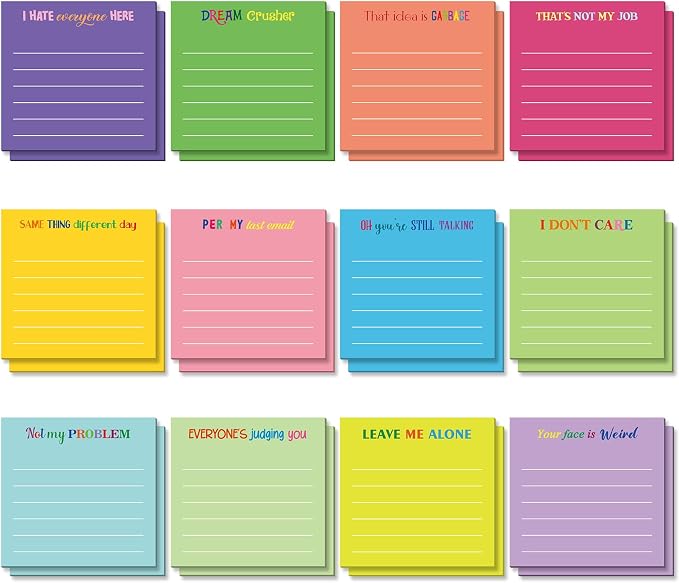 Yinder 24 Pcs Sticky Notes Gifts Bulk,Funny,Dark Color