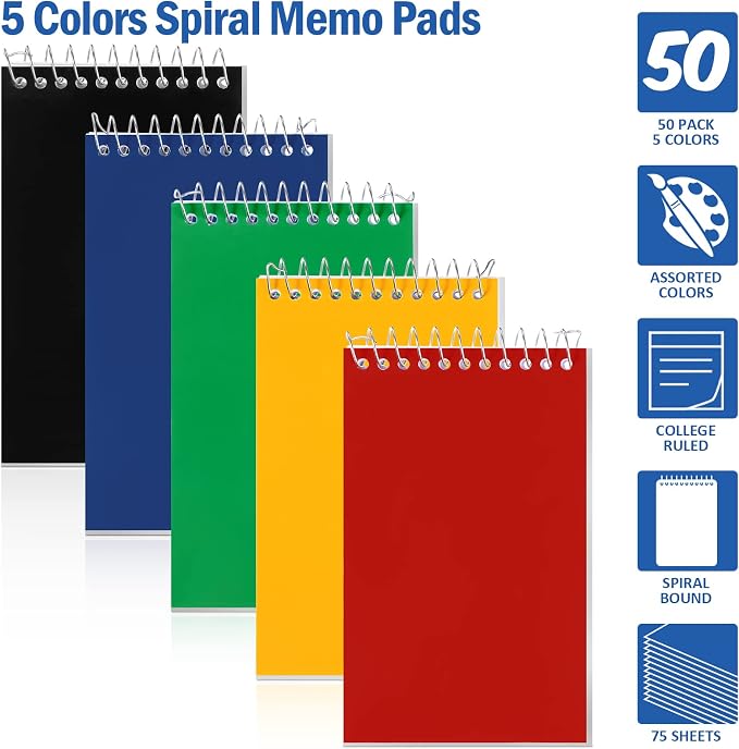Teling 150 Pcs Pocket Notebooks Bulk Small Spiral Memo Pads 3x5'' Note Pads | Mini Notepad, Back to School Supplies, Top Spiral Tiny Note Pad with Lined, Mini Journal for Office Nurse Work, 75 Sheet
