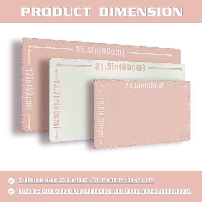 K KNODEL Small Sewing Leather Desk Mat, Desk Pad (Pink, 23.6" x 13.8") | Mouse and Keyboard Pad, PVC Computer and Laptop Mat, Desktop Protector and Cover, Writing Pad and Blotter for Home Office