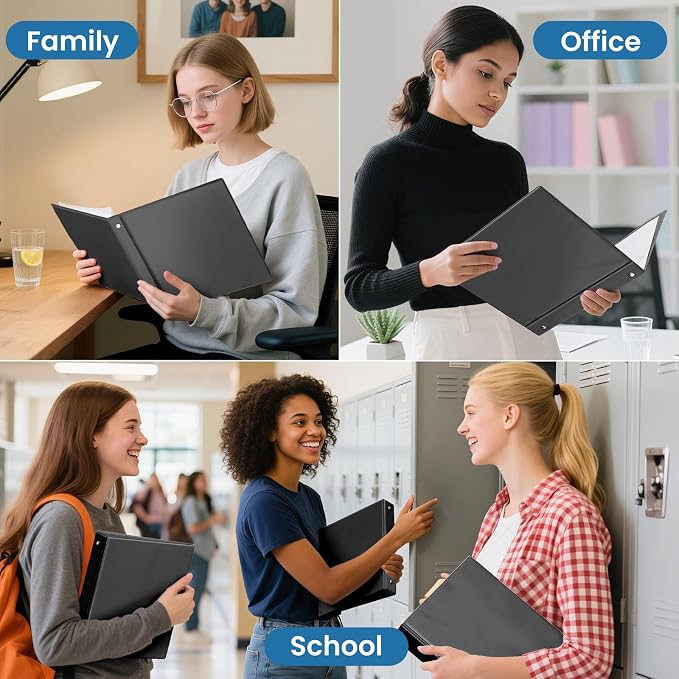 SUNEE 2 Inch Binders 3 Ring 4 Pack, PVC-Free Clear View 2" Binders (Fits 8.5x11 Inches) for School, Office & Home Use, Black