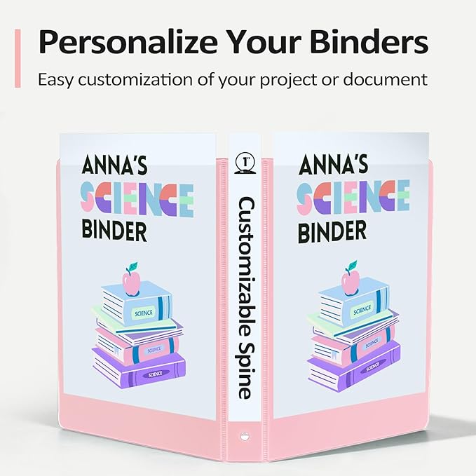 2 Pack BinderX Extra Durable 3 Ring Binder, 2 Inch Binder Round Ring, Fits 900 Sheets of 8.5x11 Paper, Customizable View Cover with Inside Pockets, Cute School Supplies for Girls, Pink & Blue