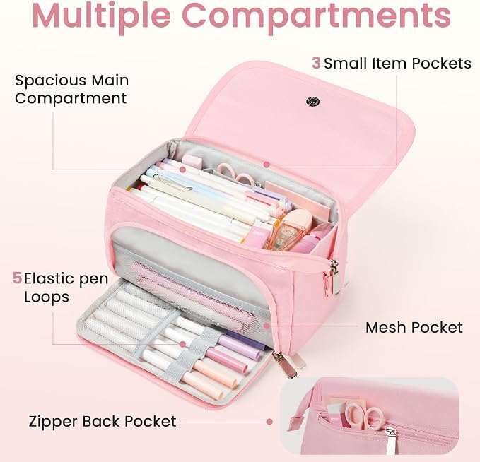 Sooez Super Large Pencil Case, Big Capacity Pencil Bag with 3 Compartments, can hold 100 pencils, Cute Pencil Pouch with Zipper, Portable Stationery Pen Bag, School Supplies For Teen Girl, Sky Blue