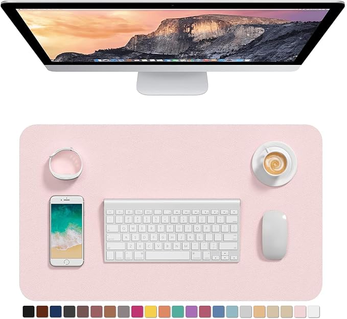 Hsurbtra Desk Pad, 23.6" x 13.8" PU Leather Desk Mat, M Extended Mouse Pad, Waterproof Desktop Blotter Protector, Non-Slip Ultra Thin Small Laptop Keyboard Writing Mat for Office Home, Pink