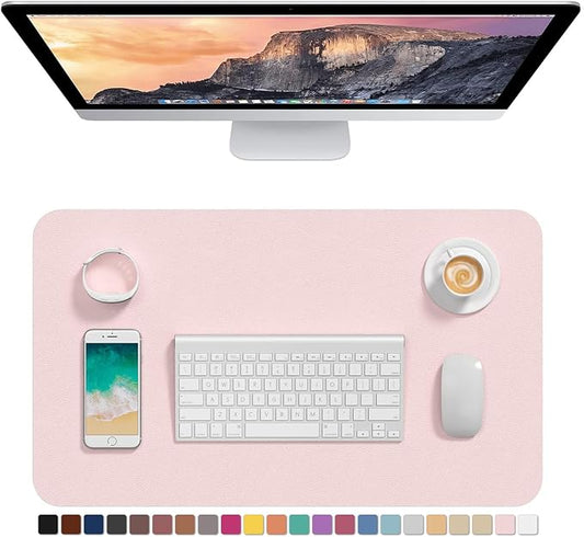 Hsurbtra Desk Pad, 23.6" x 13.8" PU Leather Desk Mat, M Extended Mouse Pad, Waterproof Desktop Blotter Protector, Non-Slip Ultra Thin Small Laptop Keyboard Writing Mat for Office Home, Pink