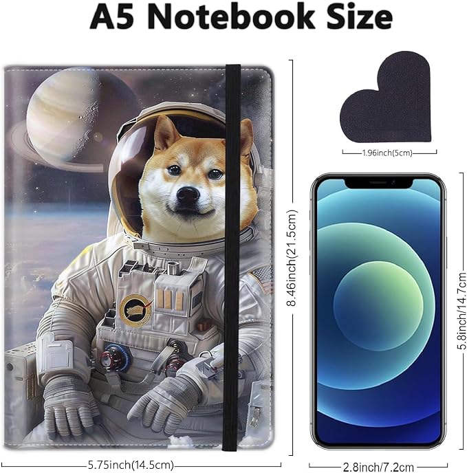 A5 Leather Lined Journal Notebook, 200 Pages Hardcover Executive Notebook for Men Women Office School Note Taking, Thick Writing Paper Daily Journal with Bookmarks/Indexes,Funny Shiba Inu Dog
