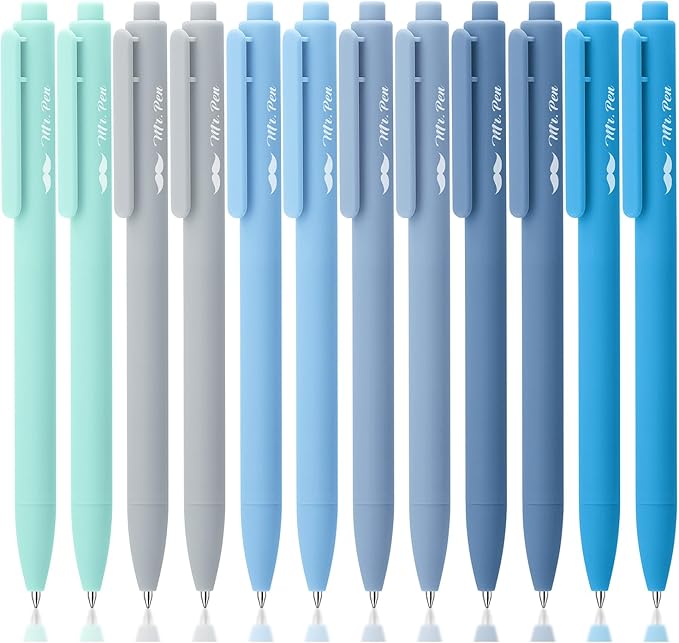 Mr. Pen- Retractable Gel Pens, 12 Pack, Black Ink, Sky Blue Barrel | Fine Point 0.5mm, Fast Dry, Smooth Writing, Cute Pens for Drawing, Writing Planner and School Supplies