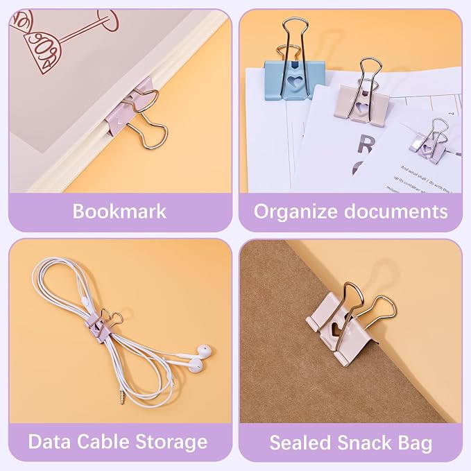 BAYTORY 24Pcs Pastel Binder Clips, 1.25 Inch (32 mm) Medium Binder Clips | with Clear Storage Container, Paper Clamps for School Teachers Office Supplies (32mm)