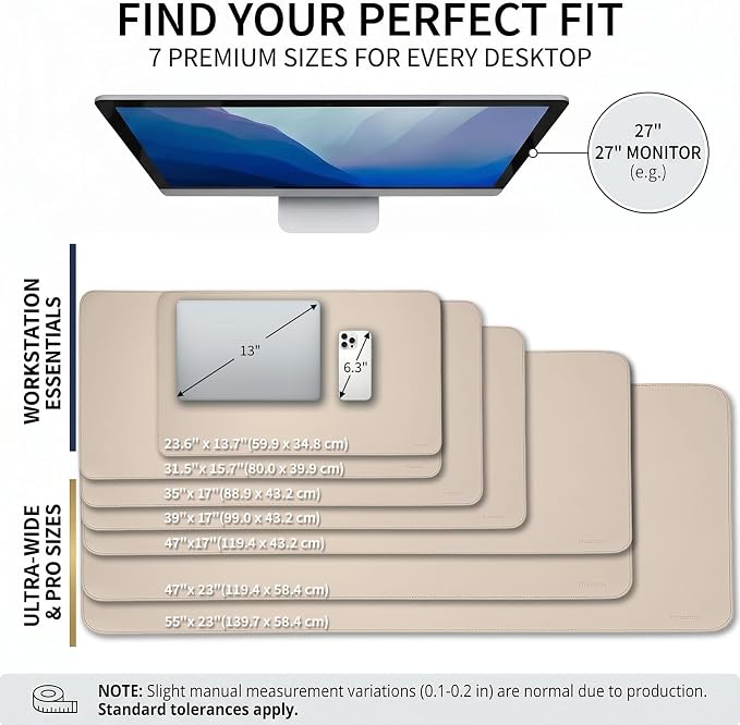 Large Desk Pad Non-Slip Desk Mat Protector for Keyboard Mouse Waterproof Vegan Leather Surface Faux Leather Laptop Mat Smooth Mouse Pad Premium Gift Tube Warm Beige 23.6" x 13.7"