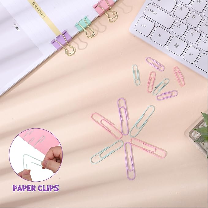 350 Pcs Paper Clips Assorted Sizes, Colored Binder Clip Paper Clamps Office Clips Set Push Pins Rubber Bands Teacher Supplies for Classroom Office Easter Gifts