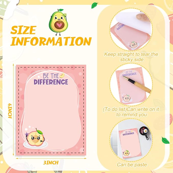 Chiisong 12 Pcs Fun Inspirational Sticky Notes 3 x 4 Inch Motivational Fruit Notepads Cute Post Positive Appreciation Sticky Notes Positive Gifts for Office Nurse Coworkers Supplies