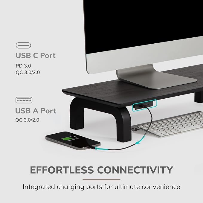 Anji Mountain Monitor Stand - Desktop Organizer & Laptop Riser, Ergonomic Monitor Riser, Space-Saving Monitor Stand for Desk, Durable Construction, Easy Assembly, Ideal for Home & Office,Black