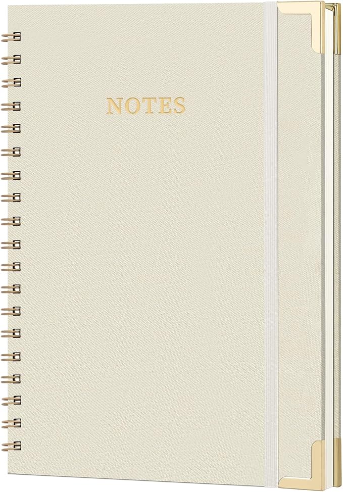 B5 Spiral Notebook Journal, (6.9×9.8'' ) 100 Pages 50 Sheets Linen Hardcover College Ruled Journaling For Work & Note Taking Thick Spiral Journal For Writing Daily Journal For Women & Men -White