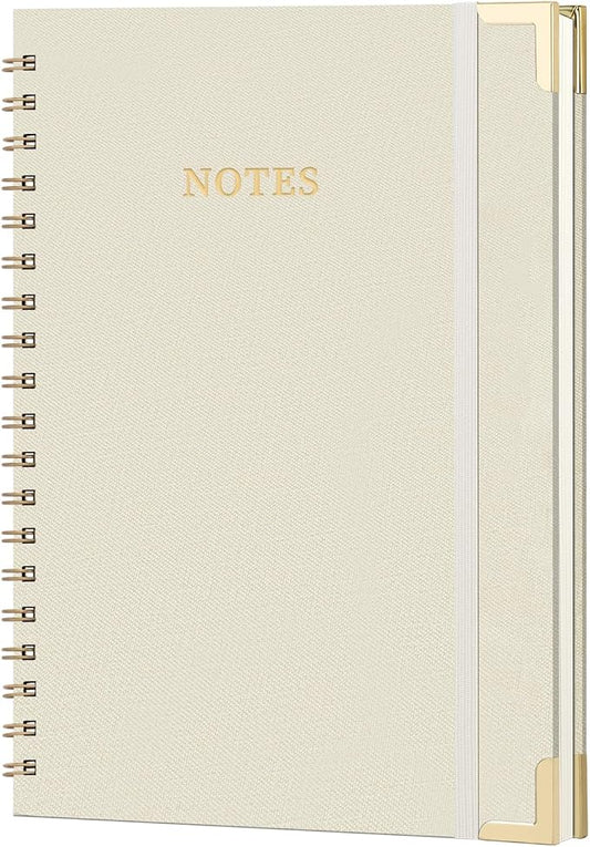 B5 Spiral Notebook Journal, (6.9×9.8'' ) 100 Pages 50 Sheets Linen Hardcover College Ruled Journaling For Work & Note Taking Thick Spiral Journal For Writing Daily Journal For Women & Men -White