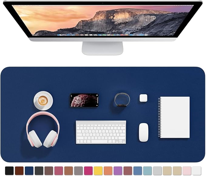 Hsurbtra Desk Pad, 35.5" x 17" PU Leather Desk Mat, XXL Extended Mouse Pad, Waterproof Desktop Blotter Protector, Non-Slip Ultra Thin Large Laptop Keyboard Writing Mat for Office Home, Navy Blue