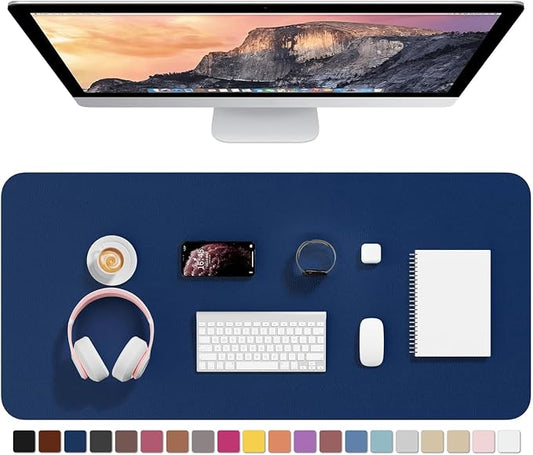 Hsurbtra Desk Pad, 35.5" x 17" PU Leather Desk Mat, XXL Extended Mouse Pad, Waterproof Desktop Blotter Protector, Non-Slip Ultra Thin Large Laptop Keyboard Writing Mat for Office Home, Navy Blue