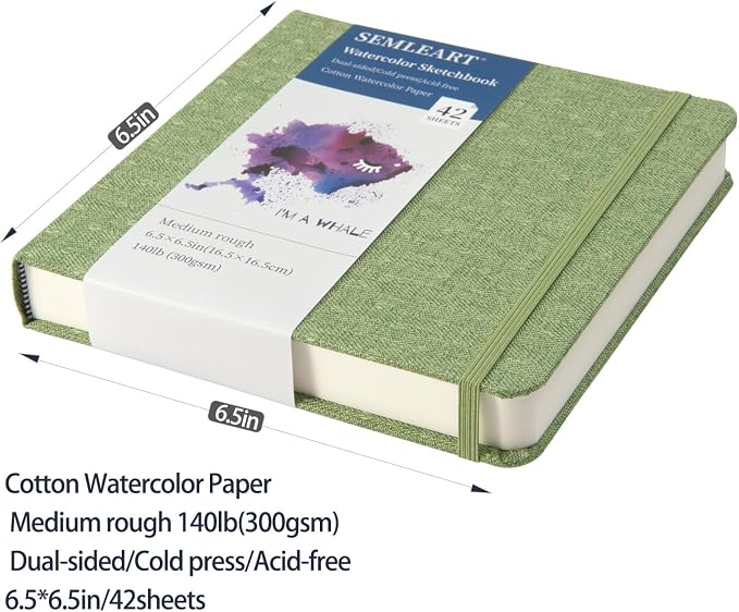 SEMLEART Watercolor Journal Sketchbook,6.5x6.5,140lbÀGSM Cotton Paper | 42 Sheets,Ideal for Painting, Drawing & Mixed Media,Pocket Mini Watercolor Notebook