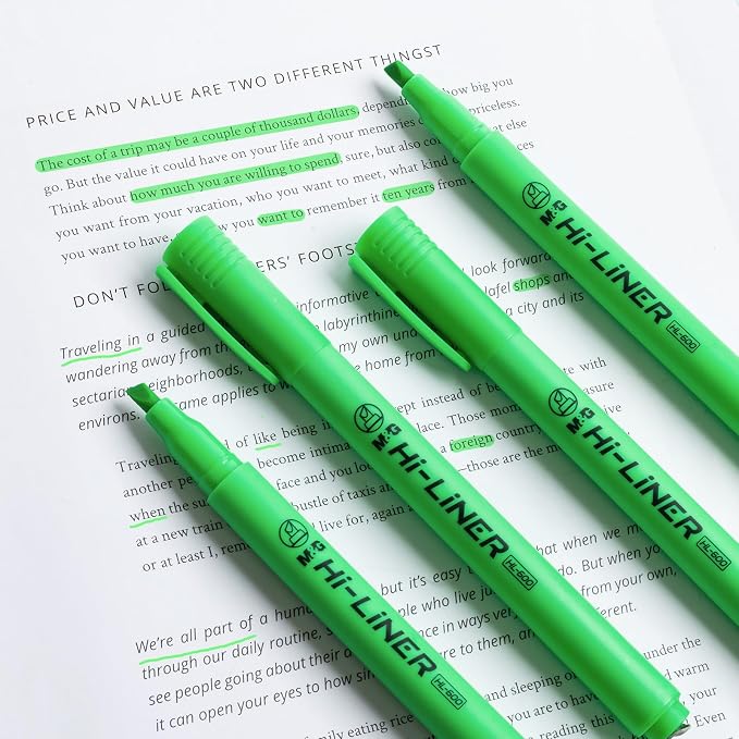 M&G Liner Highlighters, 12-Count Pack Green Highlighters, Chisel Tip No Bleed Highlighter Pens for Office Documents, Planning, and Everyday Organization