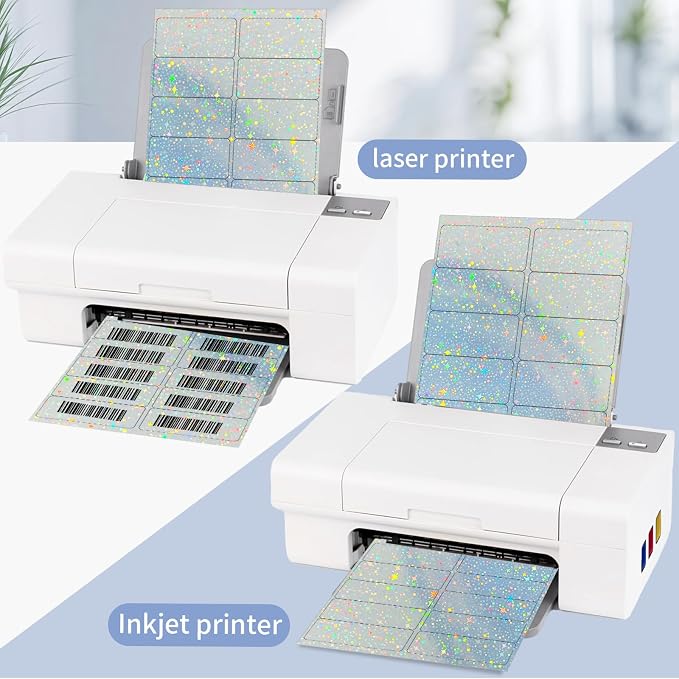 STARLIBOO Shipping Labels Stickers, 2"×4" Printable Holographic Mailing Labels for Laser/Inkjet Printing- Matte, Permanent Adhesive Sticker (Holographic Star)