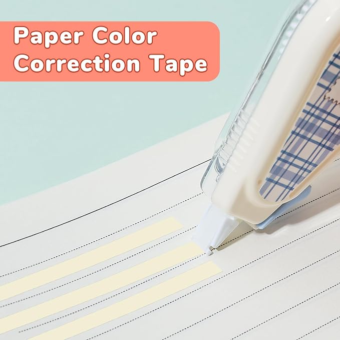 Temiary 5 Pcs Aesthetic Beige Correction Tape, Smooth Glide Quick Dry Tapes for Instant Corrections, Easy to Use White Tape Out Applicator Set for Office Note Taking, Journaling (Abstract Patterns)