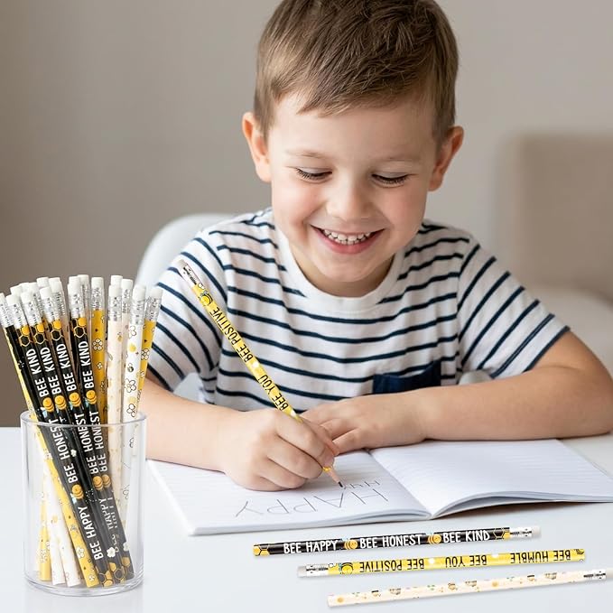 Xqumoi 60Pcs Bee Pencils with Erasers - Cute Honeybee Themed #2 HB Wooden Pencils in Bulk Birthday Party Favors Classroom Student Rewards Goodie Bag Fillers Stuffers Summer Back to School Gift