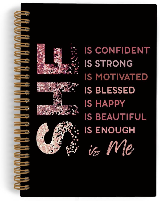 She Is Me Inspirational Spiral Notebook, Rose Gold Self Care Journal Notebook, Positive Notebooks for School Work, Self Love Office Supplies Gifts for Women Girls, 5.5x8.3 Inch
