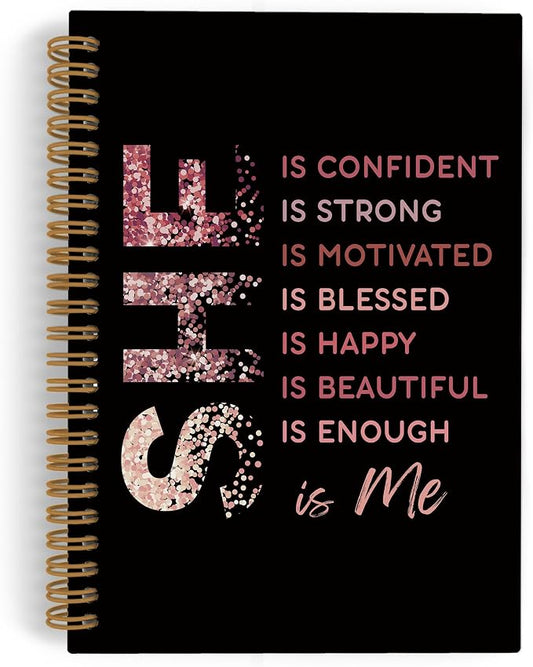 She Is Me Inspirational Spiral Notebook, Rose Gold Self Care Journal Notebook, Positive Notebooks for School Work, Self Love Office Supplies Gifts for Women Girls, 5.5x8.3 Inch