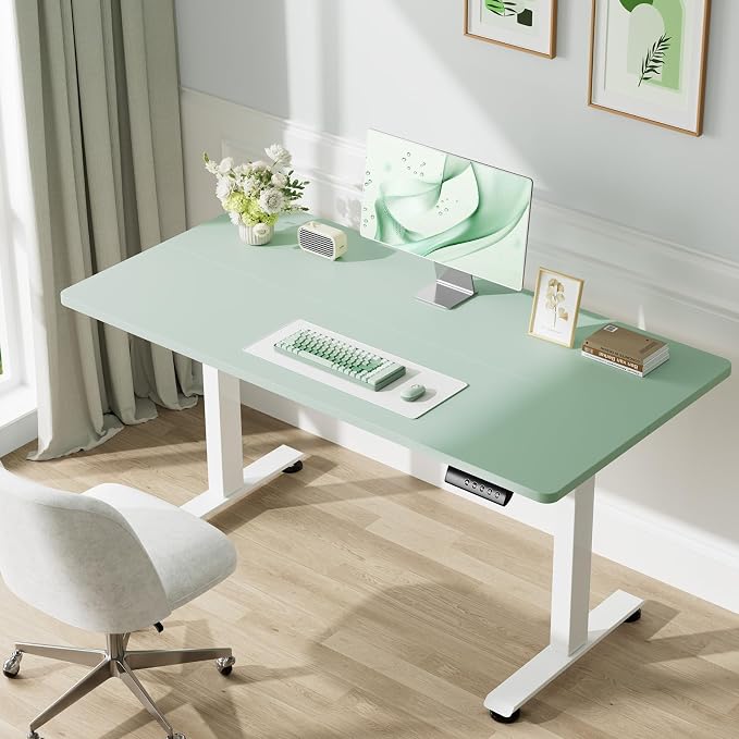 Veken 55 Inch Large Electric Standing Desk, Gaming Table, Green | Height Adjustable Sit Stand Up Computer Tables for Home Office, Study , Writing, Suit students, employees and group work