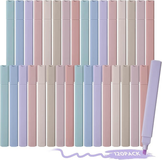 Marspark Highlighters Bulk Chisel Tip Aesthetic No Bleed Cute Color Marker Pens for Journal Planner Notes School Study Office Supplies(120 Pcs,Muted Pastel Colors)