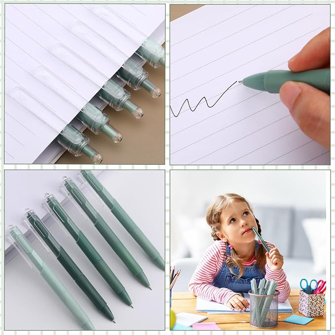 Resurhang Sage Green Office Desk Accessories Aesthetic School Supplies Pens Sticky Note Set 6 Mini Correction Tape 6 Retractable Black Ink Pens 0.5 mm Fine Point Pen Self Stick Index Tabs(Green)