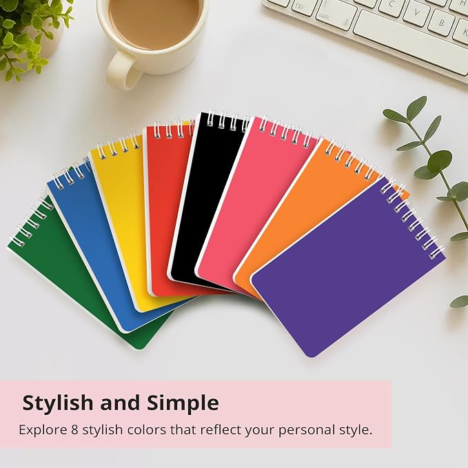 Taja Set of 8 Mini Pocket Notebook Top Spiral Nursing Notepads | Bright 3" x 5", Mini Little Spiral Notebook, Nursing Notepad, Perfect for Work, School, Office, Nurse, Travel