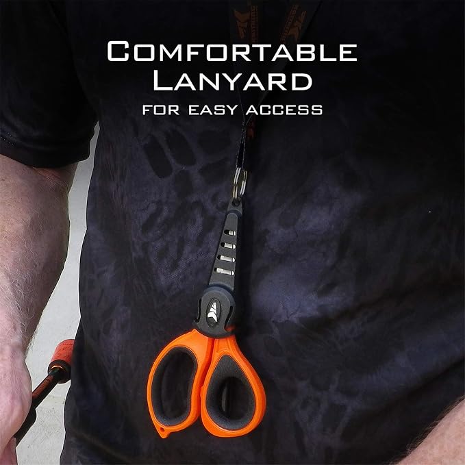 KastKing Paradox 5.5-Inch Fishing Scissors | Braided Line Cutters, w/Sheath, Super Sharp 3CR13 Japanese Stainless Steel Blades, Non-Slip TPR Handles, Includes Lanyard