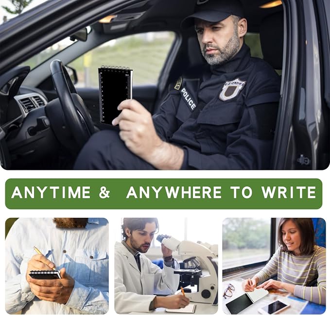 Waterproof Notebook, 4 Pack Pocket Notepad, 3" x 5" Top-Spiral Weatherproof NotePad, All Weather Police Pocket Notebook Mini Memo Steno Note Pads for Outdoor Office School Recording, Black