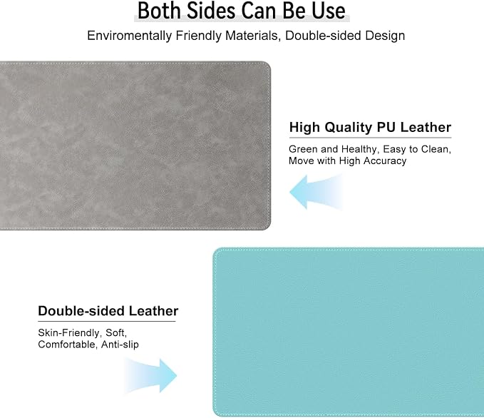 Imitation Crazy Horse Leather Desk Mat - Waterproof Desk Pad - Ideal for Large Mouse Pad and Desk Mats on Top of Desks (Light Gray+Light Blue, 25"*13")