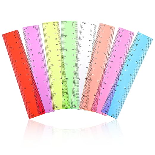 8Pack 15cm Colorful Transparent Plastic Rulers, 6" Ruler with Centimeters, Millimeter and Inches, Assorted Colors Clear Rulers Bulk for Classroom