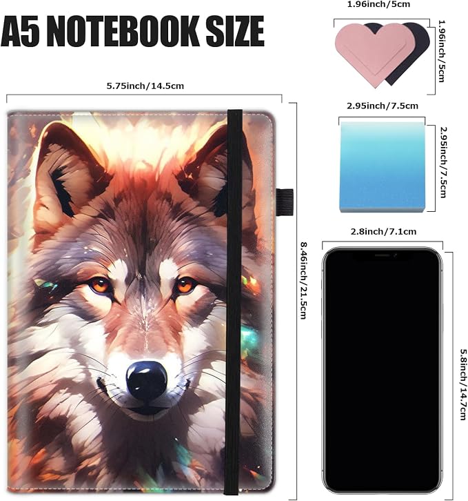Hardcover Executive Notebooks, A5 PU Leather Lined Journal Notebook, 200 Pages Thick Paper Subject Notebooks for School,Work,Home Writing Business Notebook, Diary Book ， Wolf