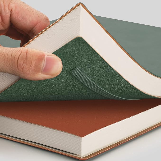 AHGXG Lined Journal Notebook, 408 Numbered Pages, A5 Size (5.7'' x 8.3'') | 2 Pack, for Men & Women, Journaling, Writing, Work & Office, Leather Hardcove (Green Brown)