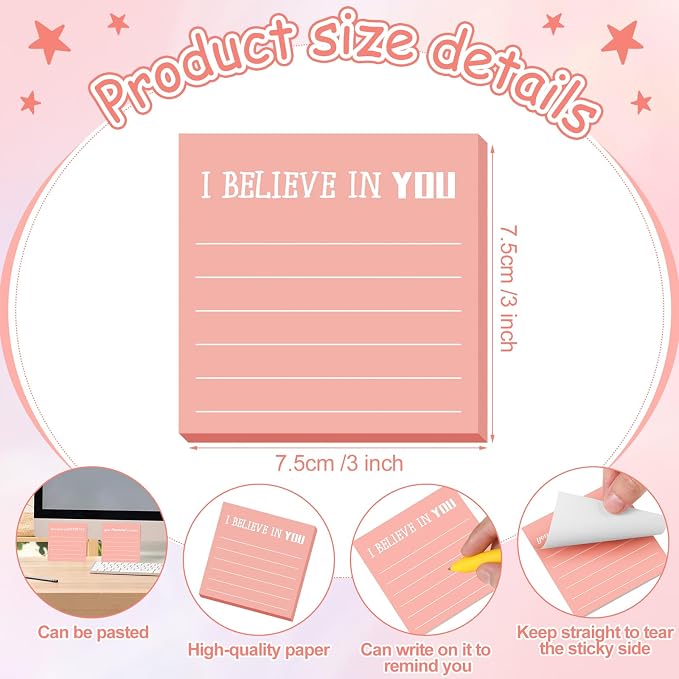 Yinder 24 Pcs Inspirational Sticky Notes, Back to School Supplies, Cute Motivational Sticky Notes Pad Employee Appreciation Gifts Bulk for Teacher Coworker Office 3 x 3'' (Appreciation,Pink)