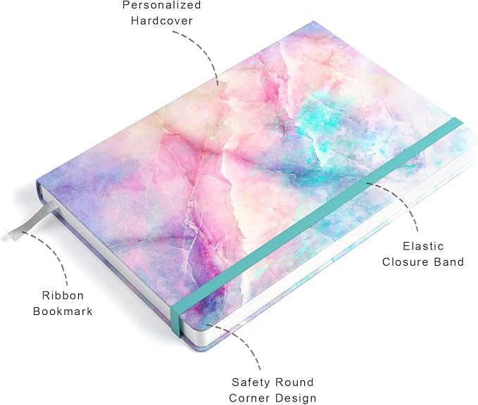 Lined Journal Notebook, Hardcover, Medium 5.7 x 8.4 in, 160 Pages Thick Paper, Cute Aesthetic A5 College Ruled Notebook for Journaling Writing Work Office School Women Men, Colorful Marble