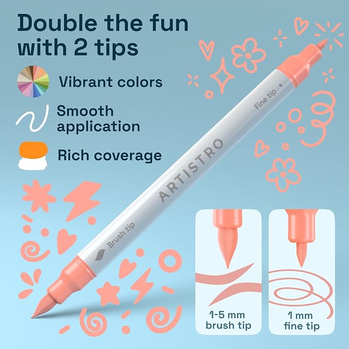 ARTISTRO 24 Pastel Acrylic Paint Markers - Paint Pens for Drawing - For Fabric, Rock, Glass, Wood, Molds - Arts & Crafts Gift for Adults, Teens, Kids, Classroom Must Haves & School Supplies