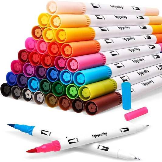 Eglyenlky Colored Markers for Adult Coloring Book, Felt Tip Marker, Dual Tip Brush Pens with Brush and Fine Tip for Adult Teen Kid Drawing (36 Colors Set)
