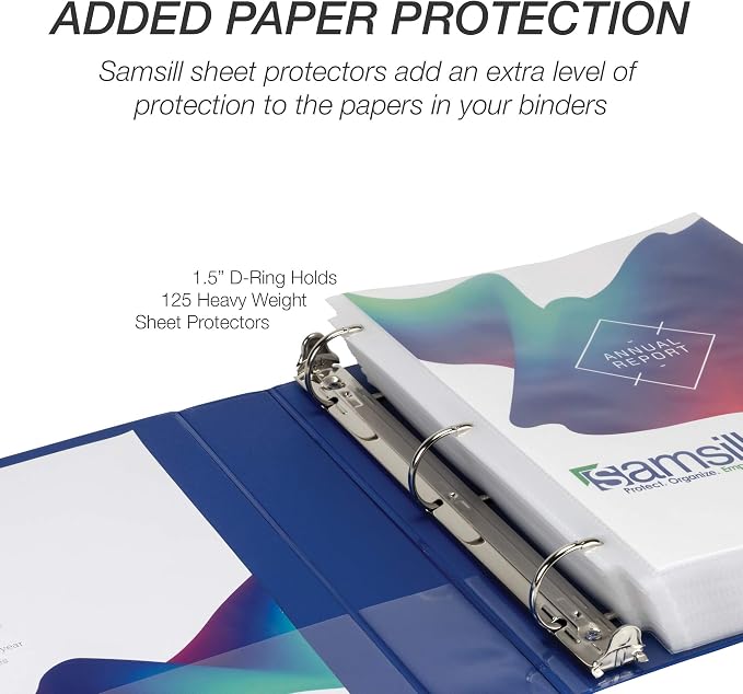 Samsill Durable 1.5 inch 3 Ring Binder, D Ring Binder, 100% Recycled Chipboard, Blue, 4 Pack