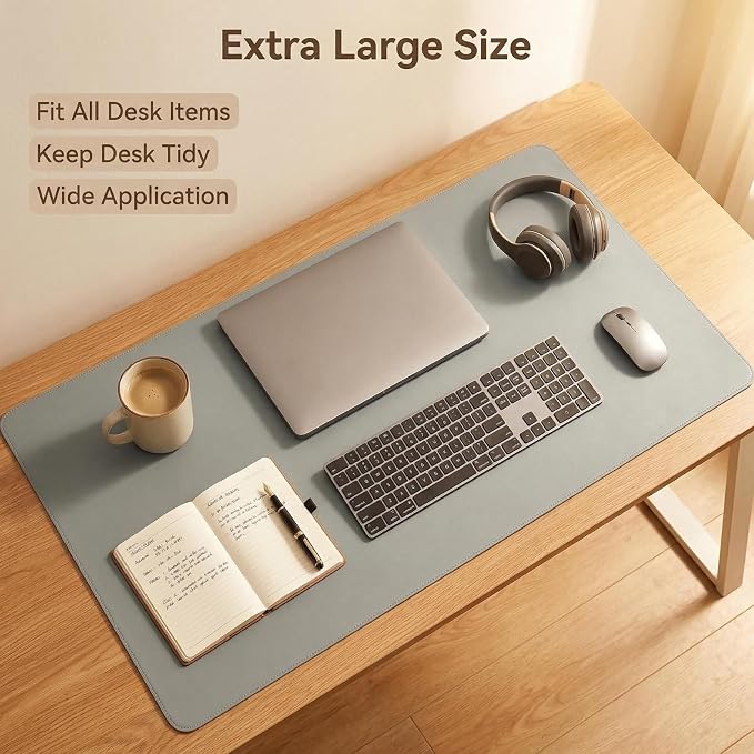 Non-Slip Desk Pad,Desk mat,Mouse Pad,Office Desk mat,Waterproof PU Leather Desk Blotter Mat,Laptop Desk Pad,Desk Writing Pad for Office and Home (Gray, 14.18'' x 26'')