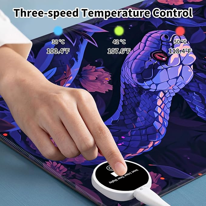 Warm Desk Pad,Heated Desk Pad,Office Mat,3 Heating Levels & 3 Hours Auto Shut-Off,31.5"*13" Gaming Mouse Laptop Keyboard Leather Desk Mat,Purple Snake Flower