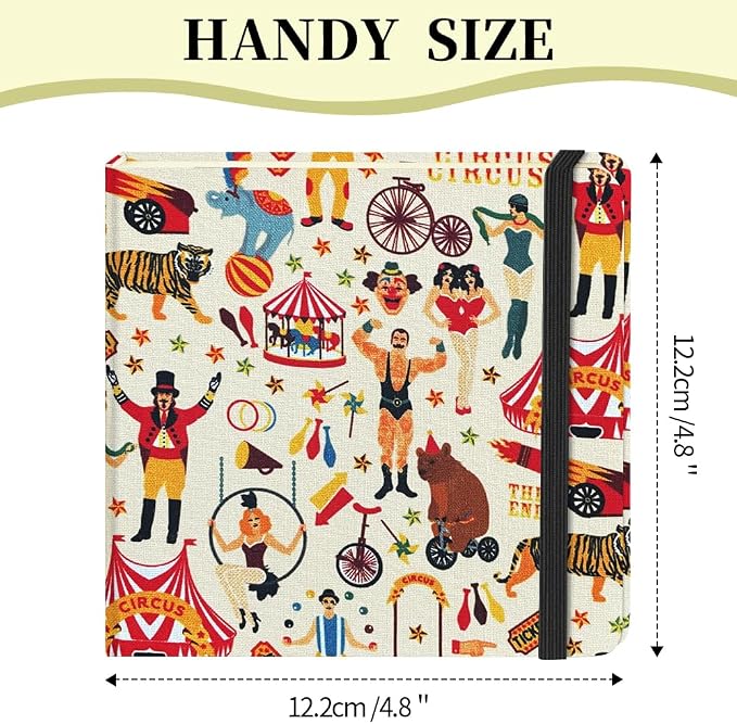 4.8" Square Pocket Sketch Book,Hardcover Art Sketchbook for Drawing Journal | Cloth Cover,80gsm Blank Paper,96Sheets,Lay-Flat,Portable Travel Creation Paint Diary Memo Planner,Dry Media.Circus Troup