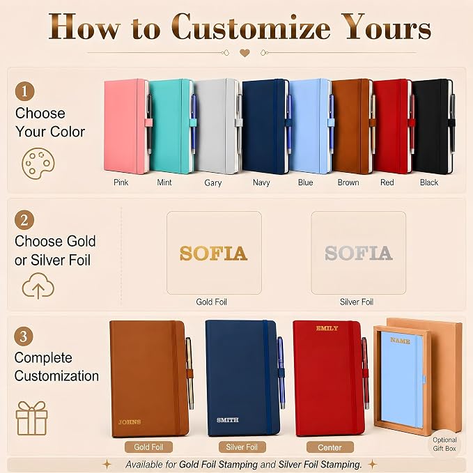Personalized Notebook and Pen Set | A5, 200 Pages, Lined, Custom Photo, Color Printing, Leather Journal Diary Business Gifts