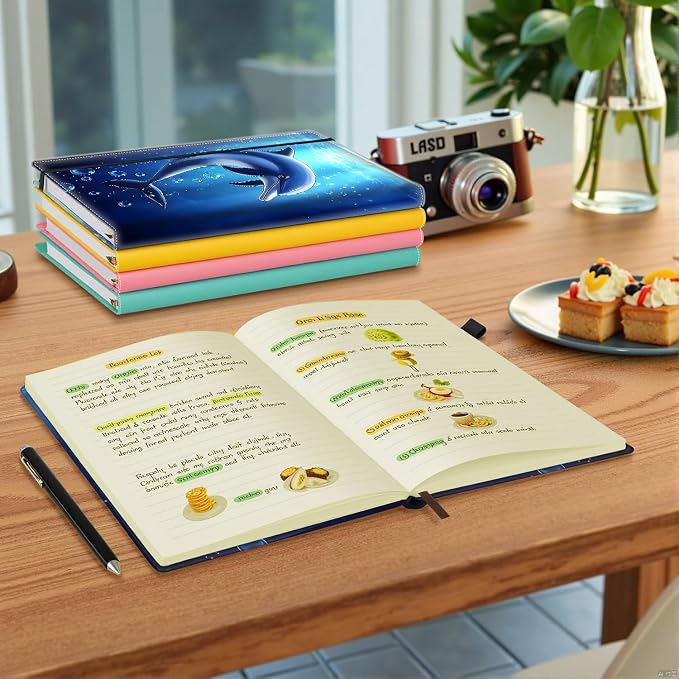Hardcover Executive Notebooks, A5 PU Leather Lined Journal Notebook, 200 Pages Thick Paper Subject Notebooks for School,Work,Home Writing Business Notebook, Diary Book ，Dolphin
