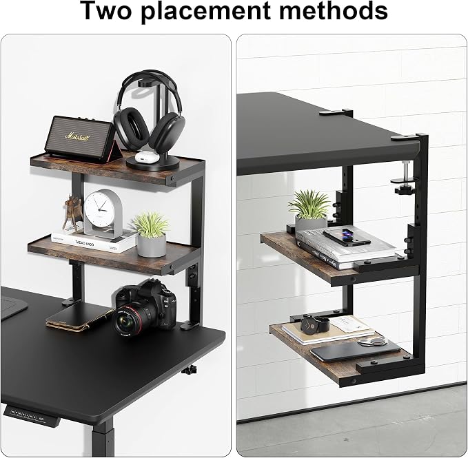 2-Tier Desk Shelf Desk Organization, Wood | Expandable Under Desk Storage Clamp on Desk Shelf Desktop Accessories for Offices Study Rooms and Game Rooms