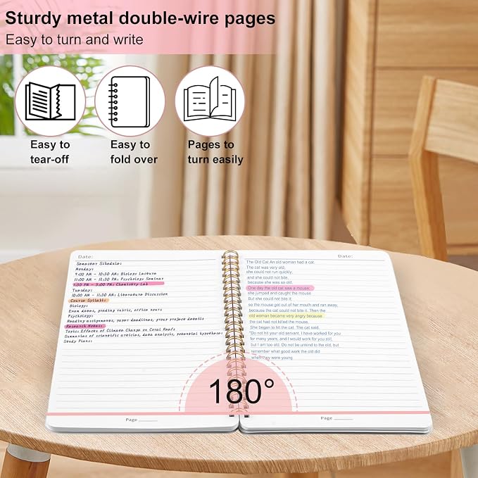 Utron Spiral Notebook For Women & Men, 2PCS Spiral Journal Notebooks, 5.9 x 8.3” College Ruled Notebook For Work Notes, Journal Writing, And Daily Life Entries (Pink)